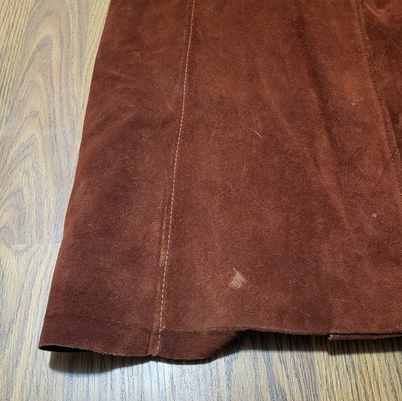 70s Vtg Suede Leather Full Length Coat w/ Real Fur Collar Size 17 Fits 10 C71 - Picture 3 of 13